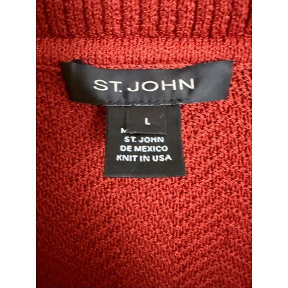 St. John Rustic Orange Wool Blend Santana Knit Collared Sweater Top Size L - Picture 7 of 11